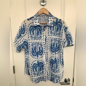 Petal & Pup Matching Set, Blue & White Palm Print, vacation resort wear